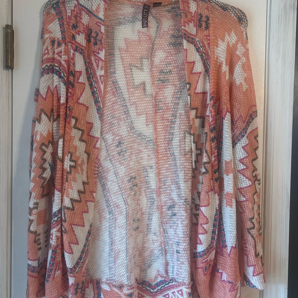 Love & Let Love Southwestern Pattern Cardigan in Orange and White Aztec